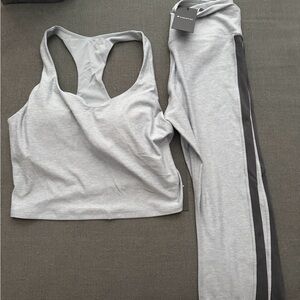 Gray Activewear Set from Fabletics with Dark Gray Stripe